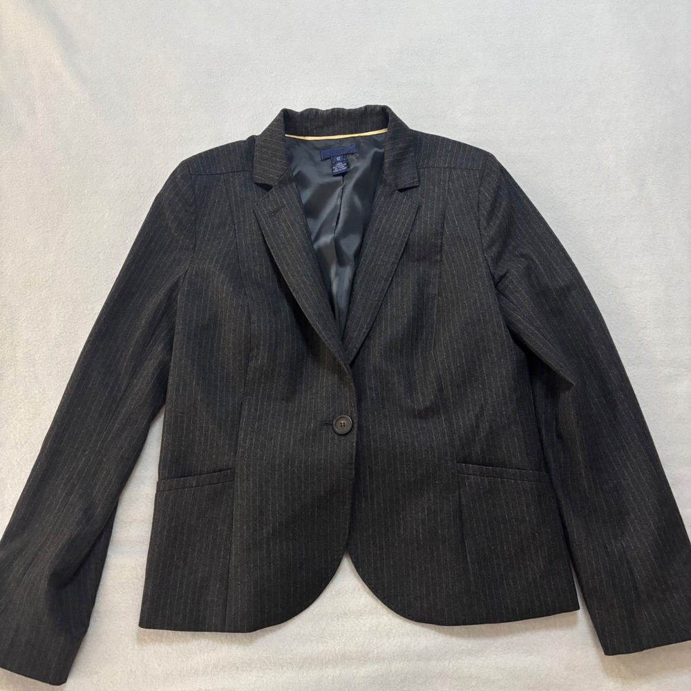 J. Crew Blazer Women's Size 12 Super 120s Italian Wool Pinstripe Charcoal Gray
